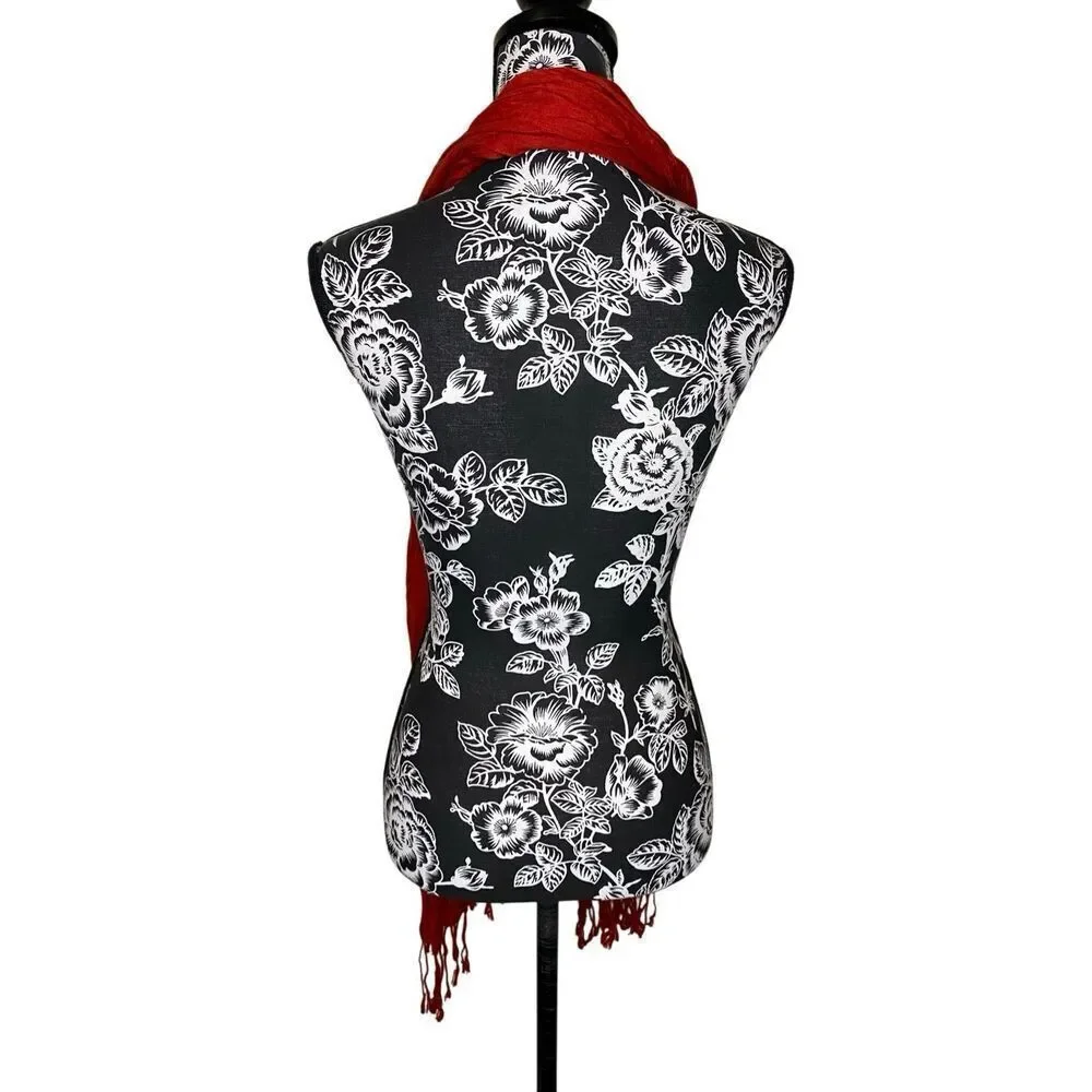 Solid Red Viscose Fringe Scarf Wrap Shawl Lightweight Boho Travel Festival